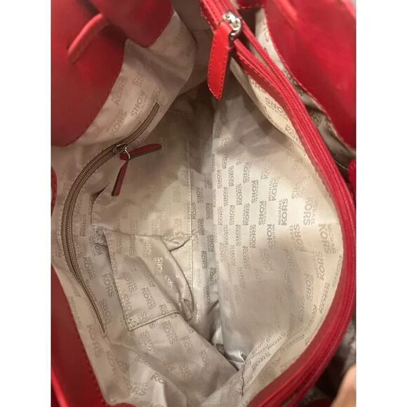 Michael Kors Brookville Red Leather Drawstring Double Handle Satchel Tote Bag - Picture 3 of 7